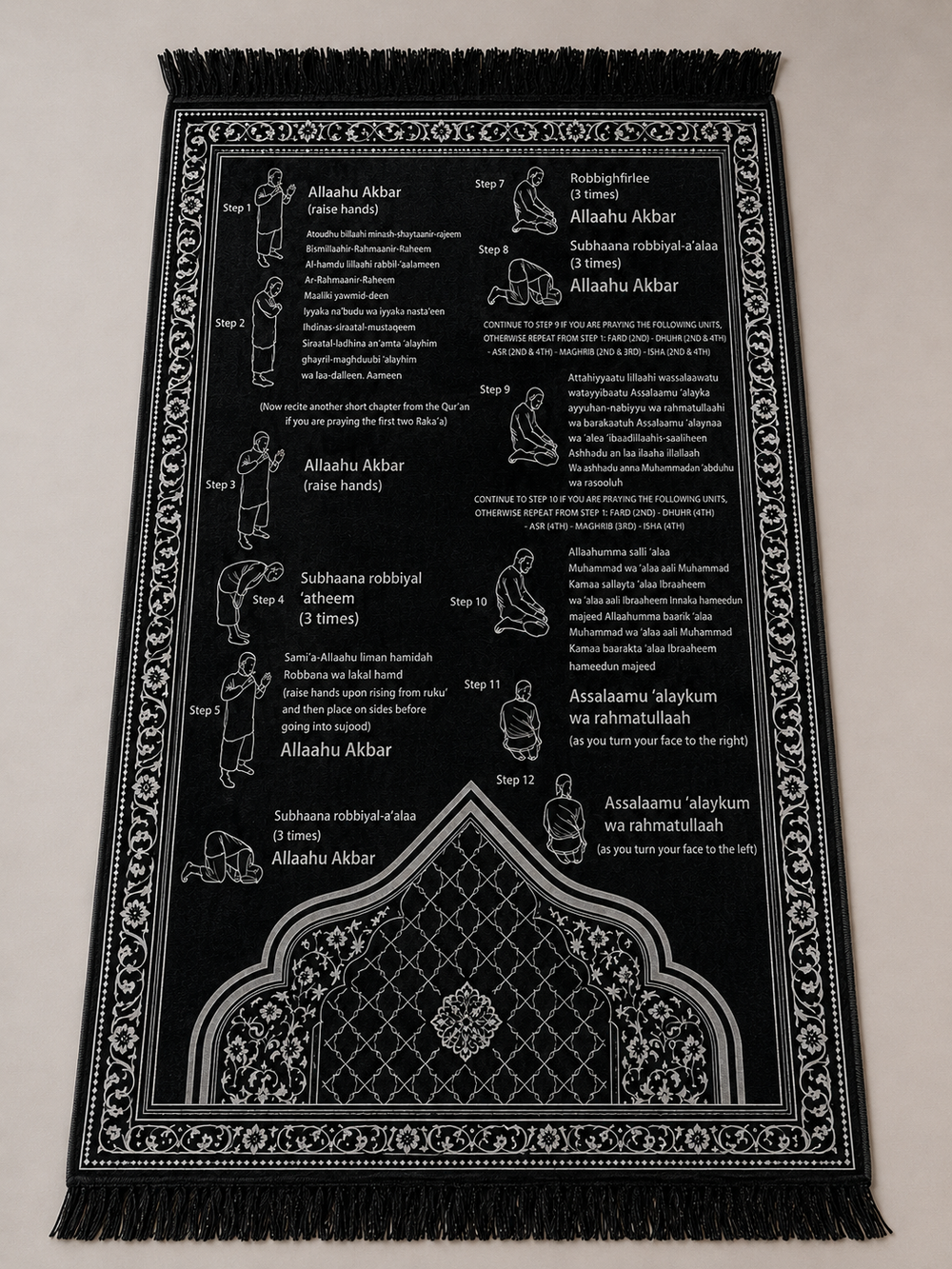 Step-by-Step Phonetic Salah Padded Prayer Mat